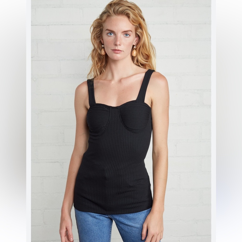 Rachel Pally Ribbed Tank Top in Black, Size S